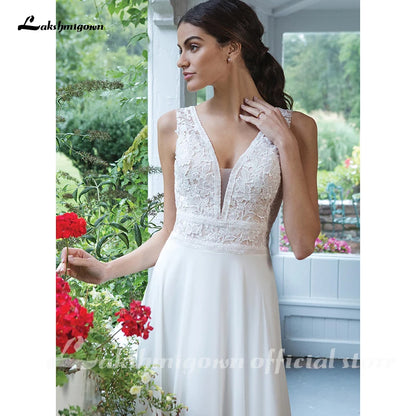 Roycebridal Chiffon Wedding Dresses V-Neck A-line Dress with Full Chiffon Skirt Bruidsjurk Chic Bridal Dresses Lace Bodice