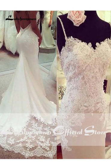 Roycebridal Spaghetti Lace Sleeveless Wedding Gown Lace Appliques Boho Wedding Dress Backless Sexy robe de mariee Wedding Party gowns