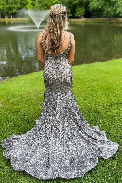 Roycebridal Nina |Mermaid Deep V Neck Sequins Prom Dress