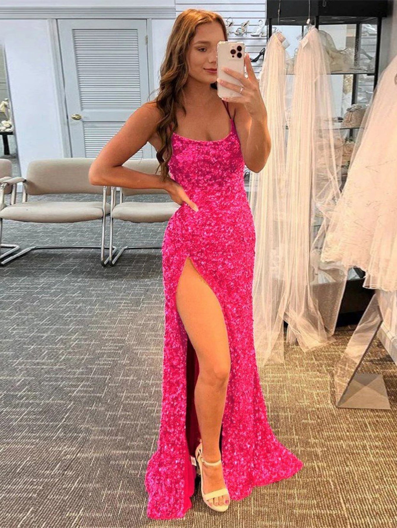 Roycebridal Alayna |Mermaid Spaghetti Straps Long Sequins Prom Dress