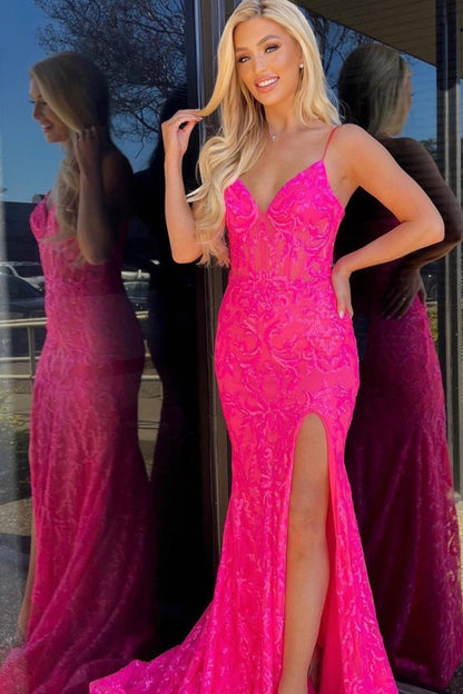 Roycebridal Lakelynn |Mermaid Spaghetti Straps Sequined Lace Prom Dress