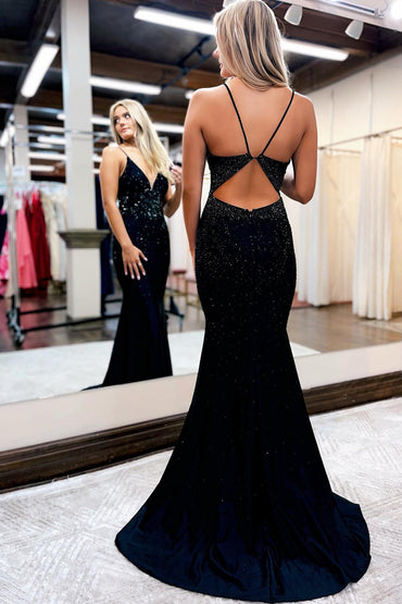 Roycebridal Deborah |Mermaid Spaghetti Straps Beaded Satin Prom Dress