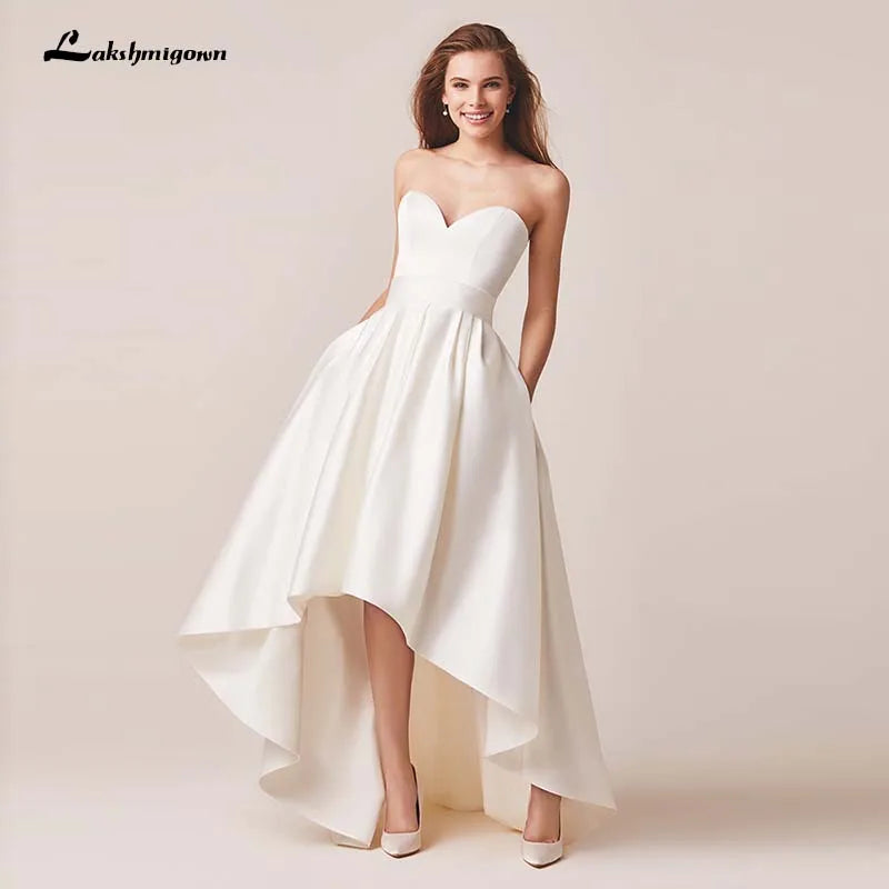 Roycebridal Lakshmigown Ivory Stain High/Low Wedding Dresses with Jacket Floor-Lenth Bridal Gown Party Dresses Vestido De Noiva