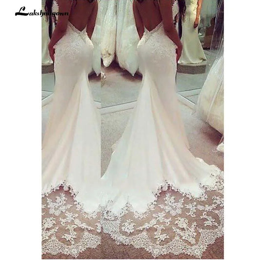 Roycebridal Spaghetti Lace Sleeveless Wedding Gown Lace Appliques Boho Wedding Dress Backless Sexy robe de mariee Wedding Party gowns