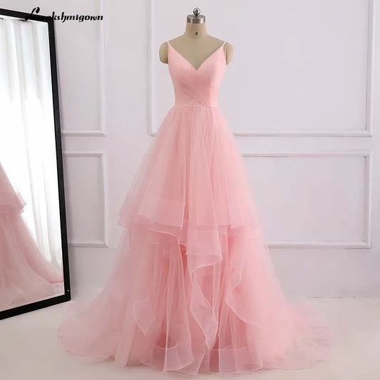 Roycebridal Romantic Pink Beach Wedding Dress boho Bridal Dresses Straps Tulle Zipper Back with 30cm tail Vestido De Noiva