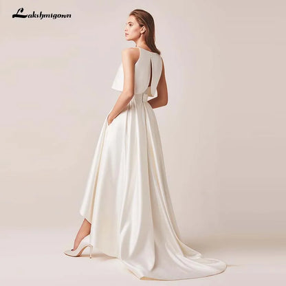 Roycebridal Lakshmigown Ivory Stain High/Low Wedding Dresses with Jacket Floor-Lenth Bridal Gown Party Dresses Vestido De Noiva