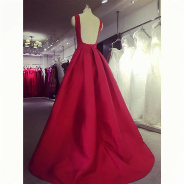 Roycebridal Evening Dress Long Red Elegant Satin Backless Prom Party Dresses Evening Gown Abendkleider Abiye Robe De Soiree