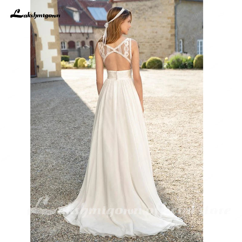 Roycebridal White ivory Beach Wedding Dresses  A Line Lace Bride Dresses Chiffon Wedding Gowns Vestidos de novia