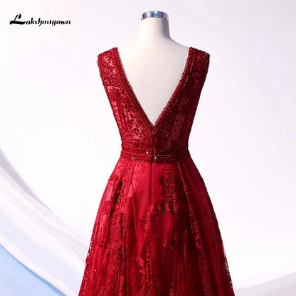 Roycebridal Wine Red Crystal Long evening Prom Dresses 2020 v Neck A line Beaded Party Dress Formal Gowns vestido de festa de noche