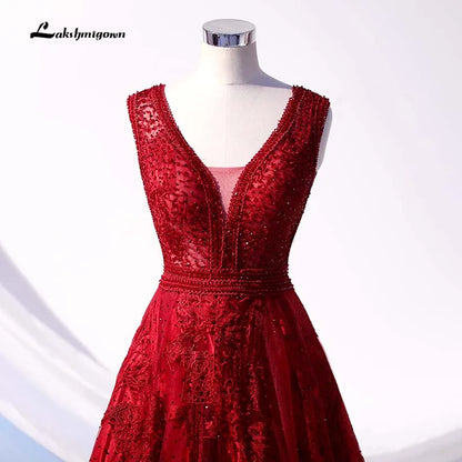 Roycebridal Wine Red Crystal Long evening Prom Dresses 2020 v Neck A line Beaded Party Dress Formal Gowns vestido de festa de noche