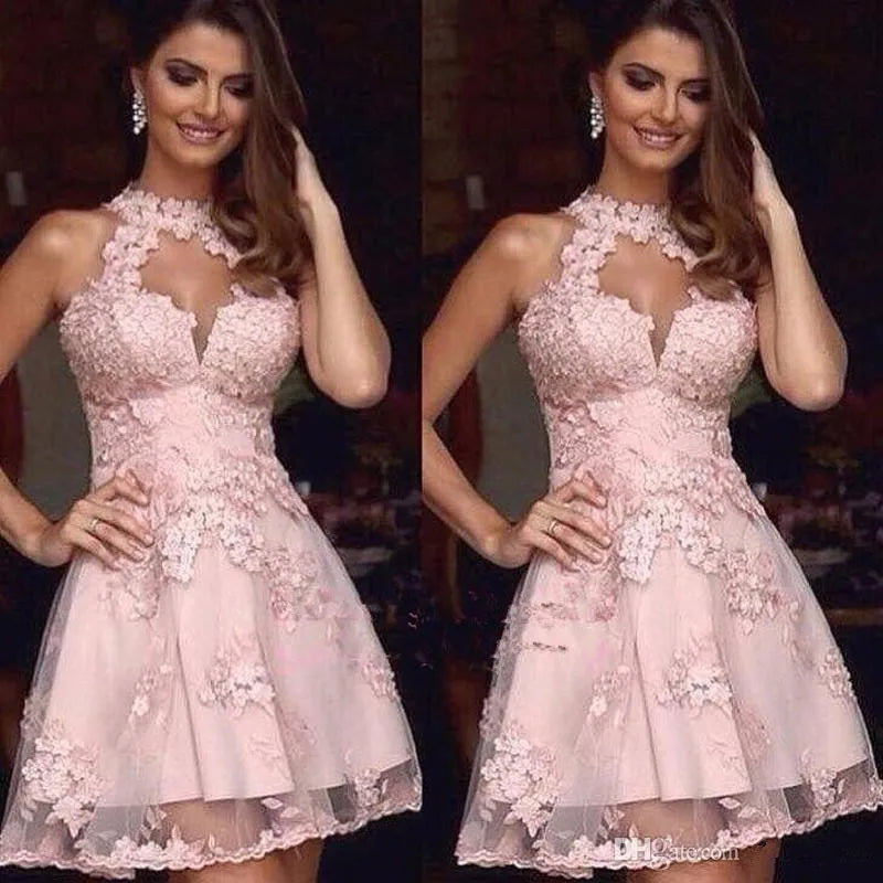 Vestido de fiesta Illusion Homecoming Dresses Short Lace Tulle Graduation Prom Party Dress Mini Pink Sweetheart Evening Gowns