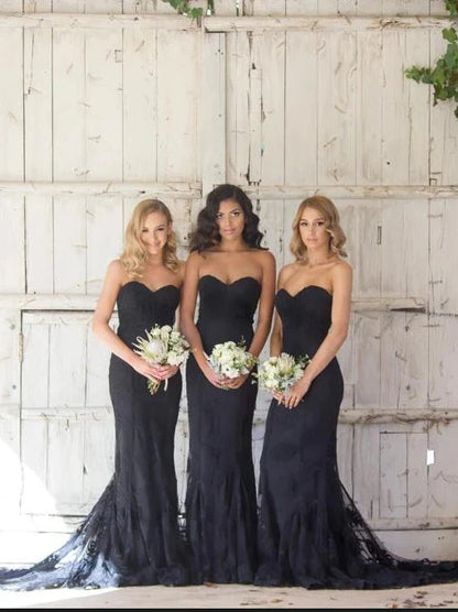 Roycebridal Hot Mermaid Lace Bridesmaid Dresses Black Sweetheart Sleeveless