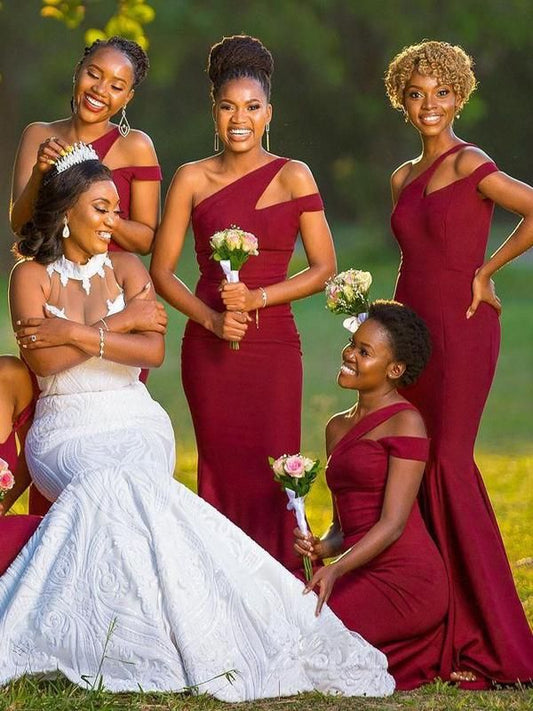 Roycebridal Hot Off Shoulder Long Bridesmaid Dress Burgundy Mermaid Wedding Party Dresses