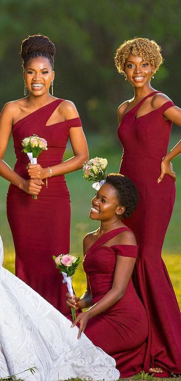 Roycebridal Hot Off Shoulder Long Bridesmaid Dress Burgundy Mermaid Wedding Party Dresses