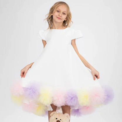 Roycebridal Elegant White Dubai Girl Dress Flowers Kids Children Princess Clothes for Wedding Birthday Holiday Party 2025 J234