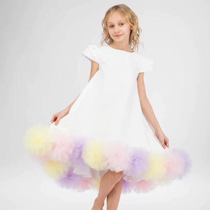 Roycebridal Elegant White Dubai Girl Dress Flowers Kids Children Princess Clothes for Wedding Birthday Holiday Party 2025 J234