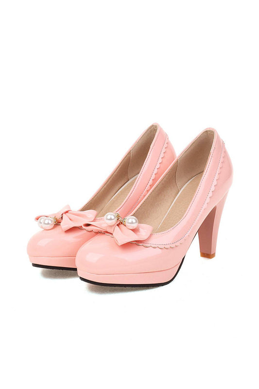 Roycebridal Retro Bow Pearl High Heels Shoes