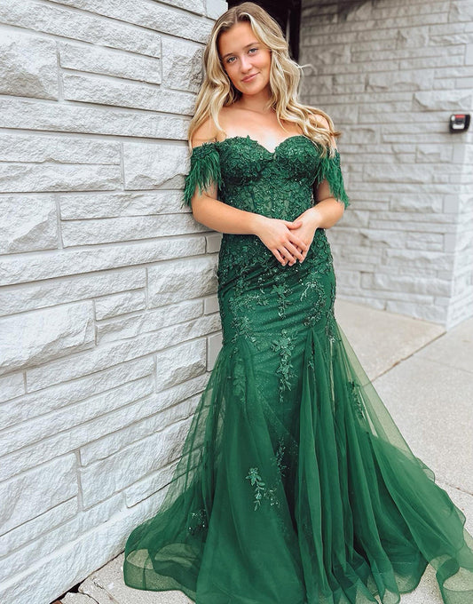 Roycebridal Pauline | Dark Green Mermaid Long Corset Prom Dress With Appliques