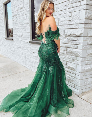 Roycebridal Pauline | Dark Green Mermaid Long Corset Prom Dress With Appliques