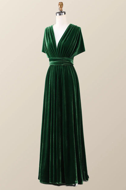 Roycebridal Infinity Dark Green Velvet Bridesmaid Dress Long Winter Formal Dress