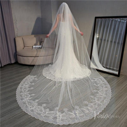 Ivory Tulle Lacy Cathedral Veil Viniodress TS18004-Veils-Viniodress-Ivory-Viniodress