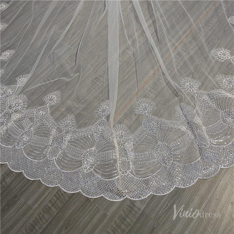 Ivory Tulle Lacy Cathedral Veil Viniodress TS18004-Veils-Viniodress-Ivory-Viniodress