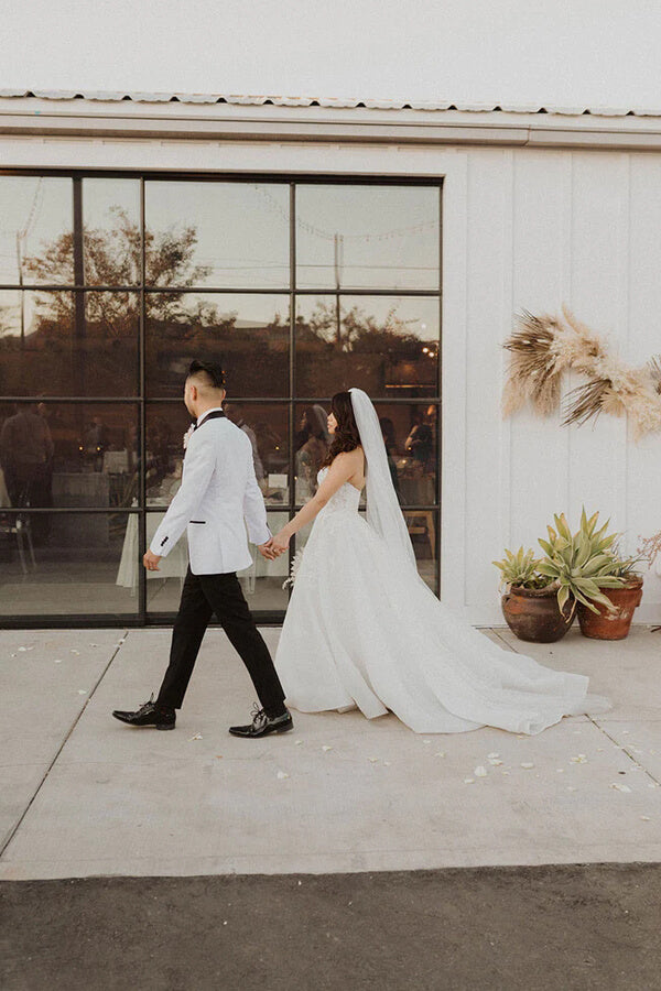 Ivory Ball Gown Strapless Sweetheart Lace Appliques Wedding Dresses, MW958 | beach wedding gown | outdoor wedding dress | bohemian wedding dresses | musebridals.com