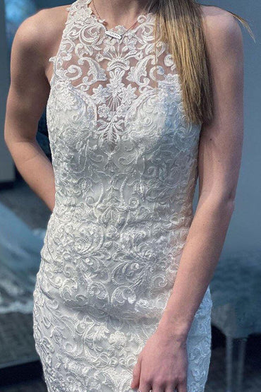 Ivory Lace Tulle Mermaid Round Neck Wedding Dresses With Court Train, MW654 | mermaid lace wedding dresses | bridal gowns | wedding gowns | www.musebridals.com