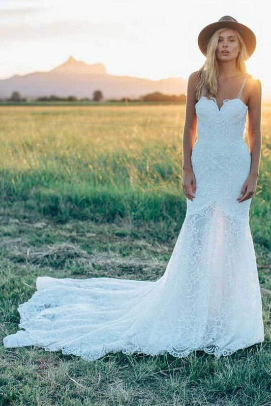 Ivory Mermaid Sweetheart Rustic Wedding Dresses, Lace Wedding Dresses, MW728 | beach wedding dresses | lace wedding gown | cheap wedding dresses | www.musebridals.com