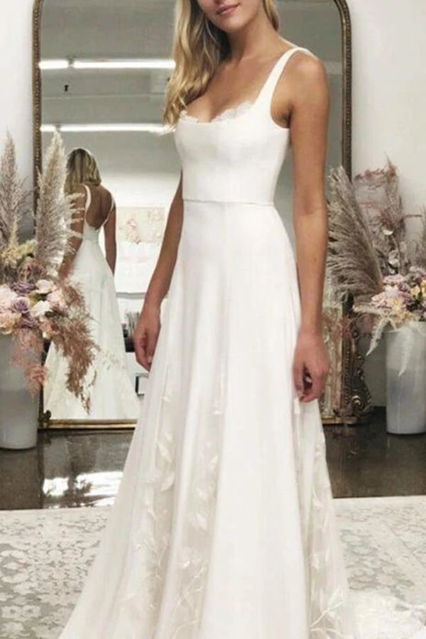 Roycebridal Ivory Satin A-line Spaghetti Straps Wedding Dresses, Wedding Gown, MW638