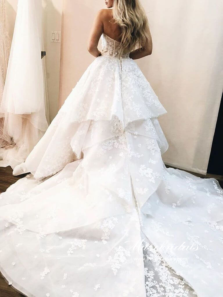 Ivory Tulle Ball Gown Strapless Sweetheart Wedding Dresses With Flowers, MW643 | ball gown wedding dresses | bridal gowns | wedding dresses online | www.musebridals.com