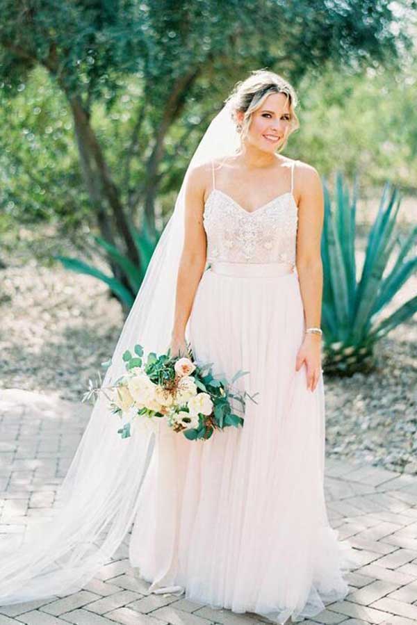 Ivory Tulle Beaded Spaghetti Straps Wedding Dress, A-line Wedding Gowns, MW729 | cheap lace wedding dresses | a line wedding dress | vintage wedding dresses | www.musebridals.com