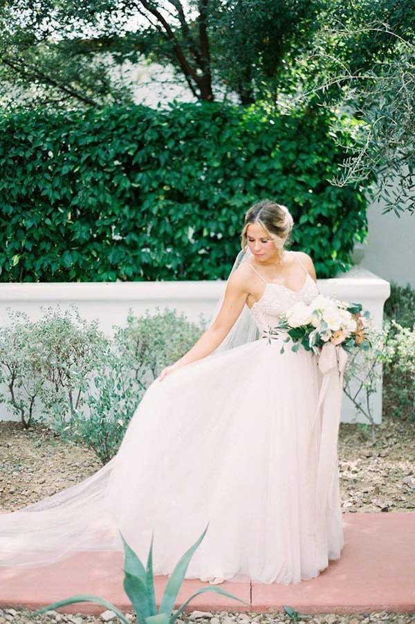 Ivory Tulle Beaded Spaghetti Straps Wedding Dress, A-line Wedding Gowns, MW729 | tulle wedding dresses | summer wedding dresses | v neck wedding dresses | www.musebridals.com