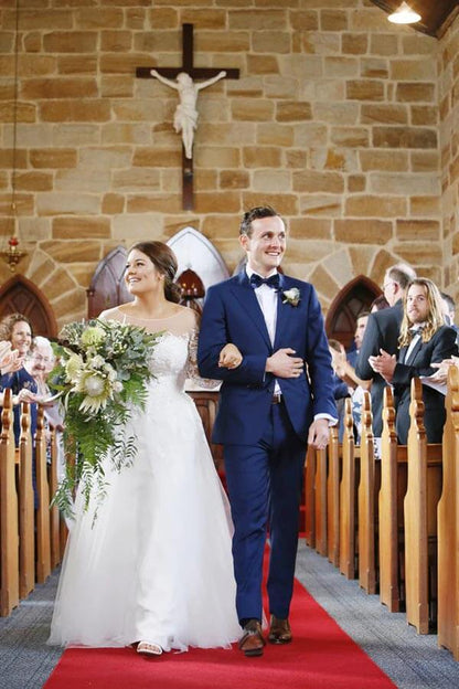 Ivory Tulle Lace A-line Modest Long Sleeves Plus Size Wedding Dresses, MW788 | cheap wedding dresses | wedding dresses near me | plus size wedding gown | musebridals.com