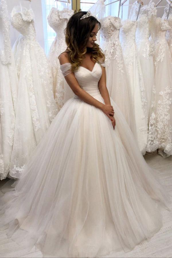 ​Ivory Tulle Off-the-Shoulder Sweetheart Wedding Dresses, Wedding Gowns, MW732 | ball gown wedding dresses | tulle wedding dresses | vintage wedding dresses | Musebridals