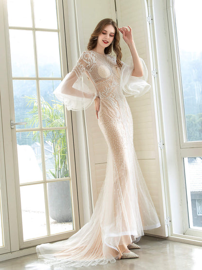 Mermaid / Trumpet Luxurious Sexy Engagement Formal Evening Dress Long Sleeves - dressblee