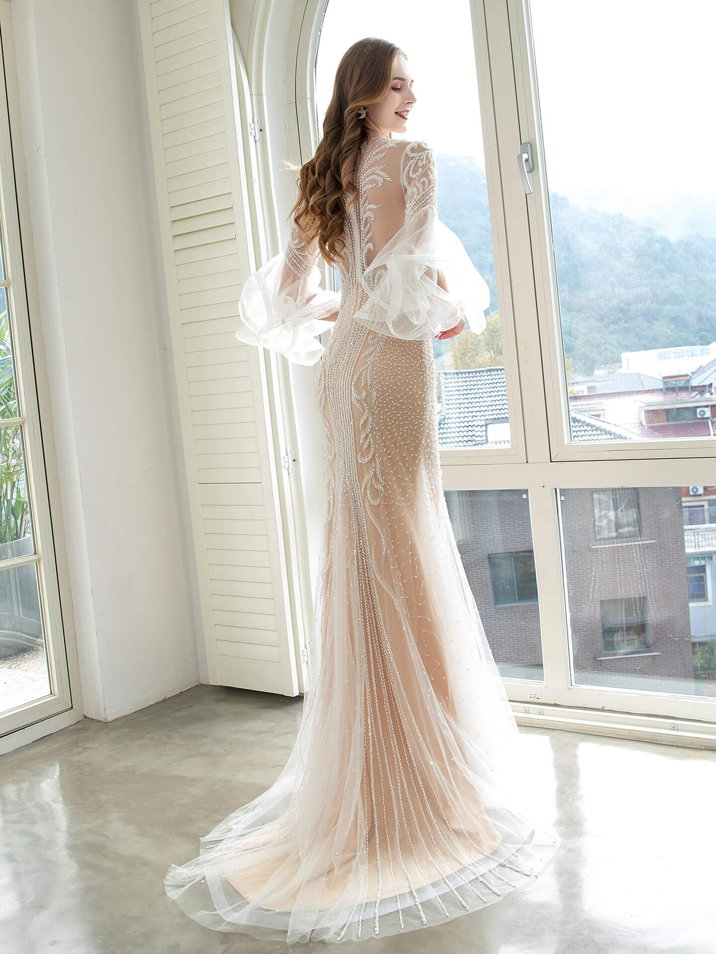 Mermaid / Trumpet Luxurious Sexy Engagement Formal Evening Dress Long Sleeves - dressblee