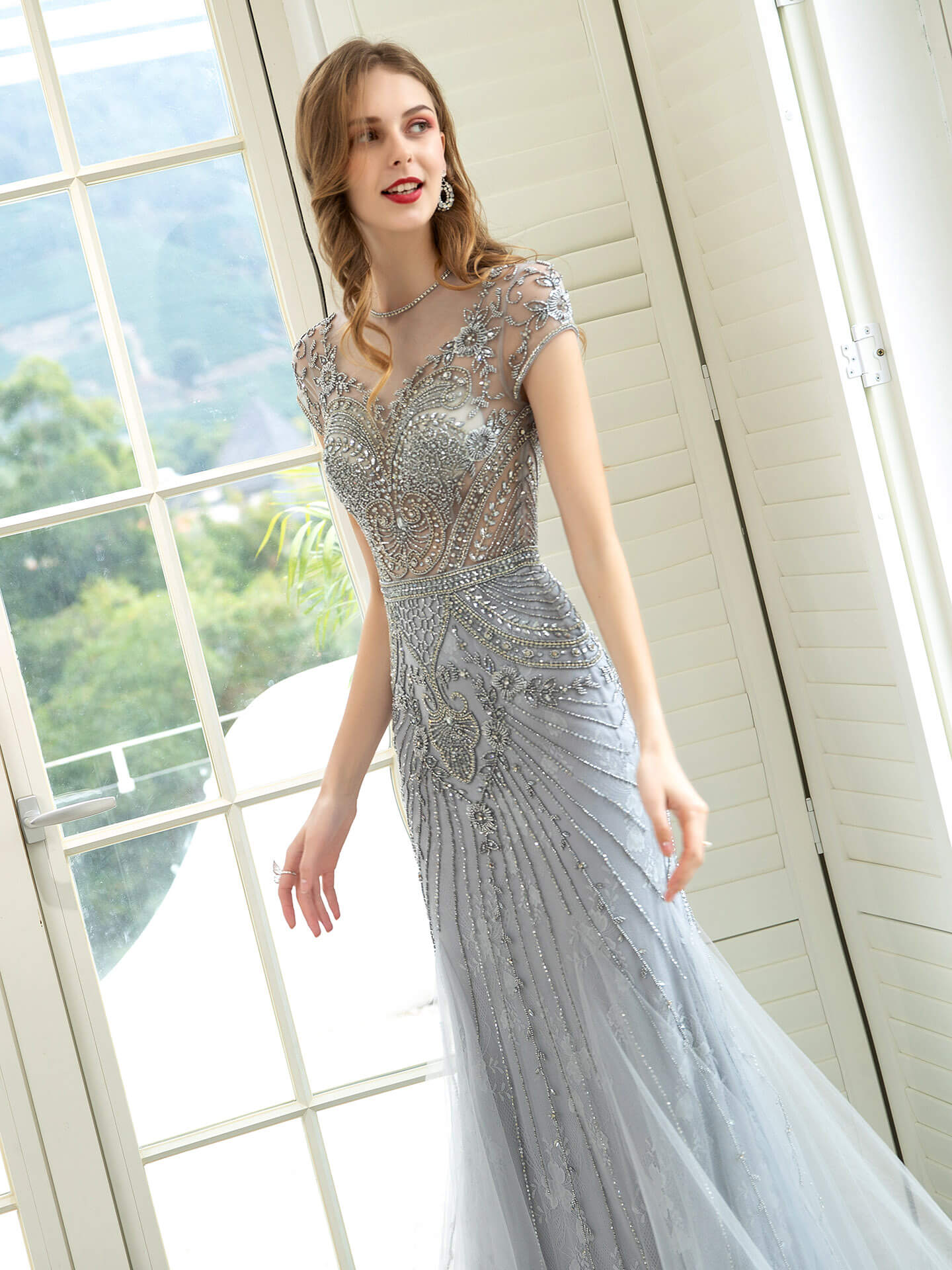 Mermaid / Trumpet Luxurious Glittering Fairy Sexy Formal Evening Dresses Short Sleeves - dressblee