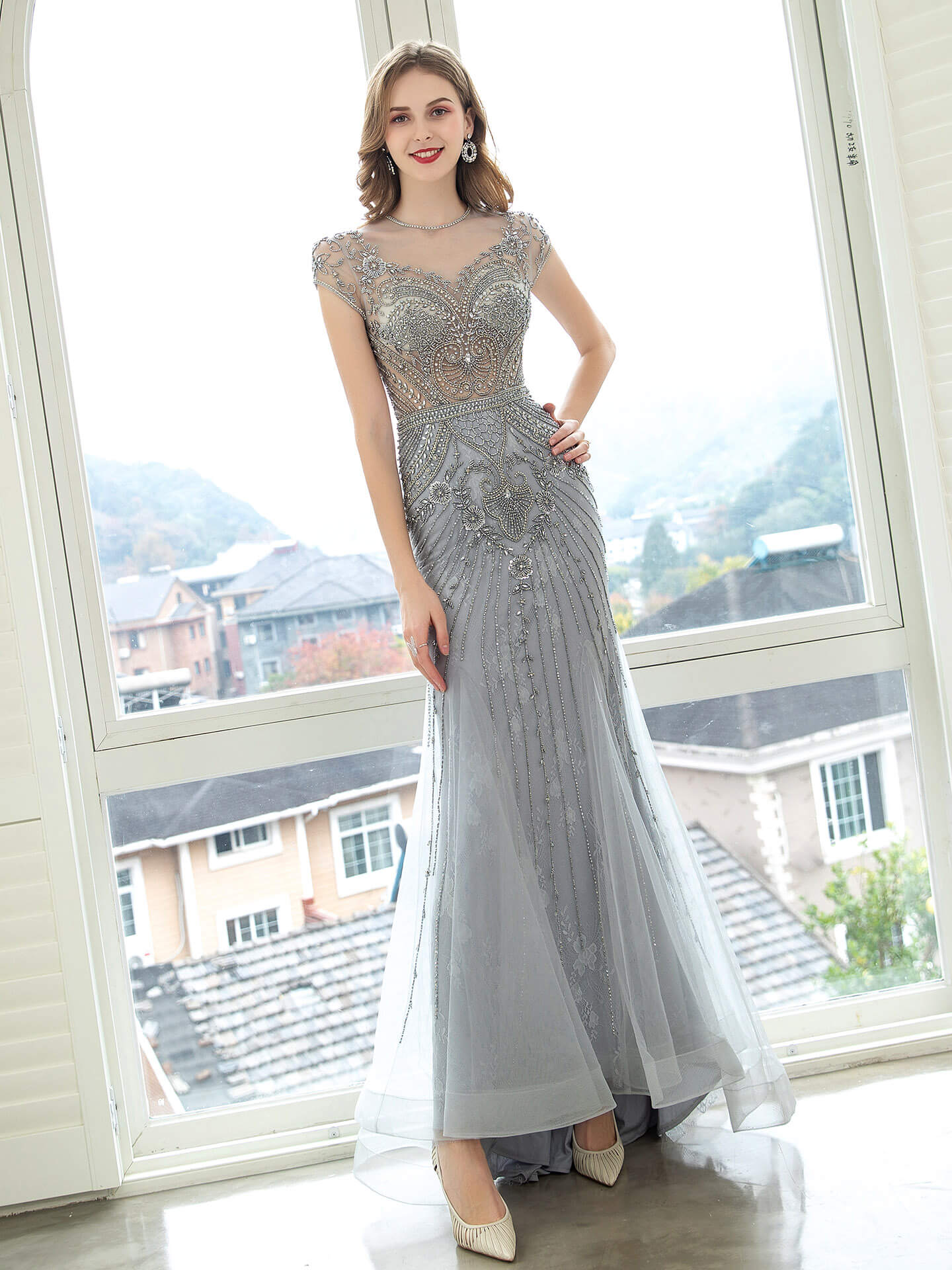 Mermaid / Trumpet Luxurious Glittering Fairy Sexy Formal Evening Dresses Short Sleeves - dressblee