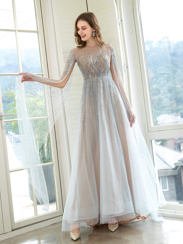 Roycebridal A-Line Luxurious Glittering Fairy Sexy Formal Evening Dresses Long Sleeve Floor Length