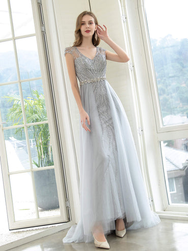 Roycebridal Mermaid / Trumpet Luxurious Glittering Fairy Sexy Formal Evening Dresses Cap Sleeves Floor Length