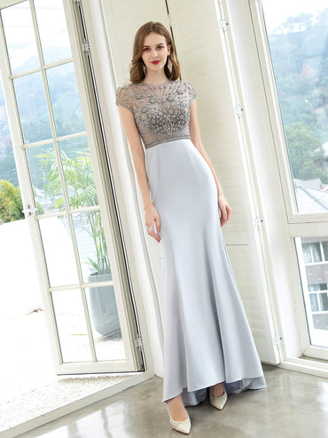 Roycebridal Mermaid / Trumpet Max Chiffon Luxurious Sexy Formal Evening Dresses Cap Sleeves Floor Length