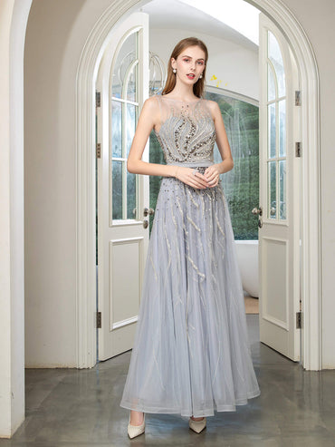 Roycebridal Roycebridal A-line Beaded Luxurious Sexy Formal Evening Dresses Sleeveless Floor Length Prom Dresses