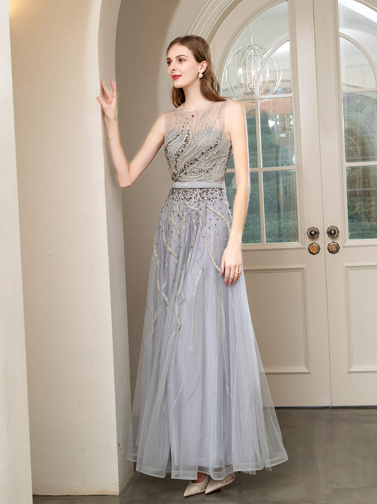 Roycebridal Roycebridal A-line Beaded Luxurious Sexy Formal Evening Dresses Sleeveless Floor Length Prom Dresses