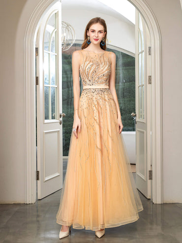 Roycebridal Roycebridal A-line Beaded Luxurious Sexy Formal Evening Dresses Sleeveless Floor Length Prom Dresses