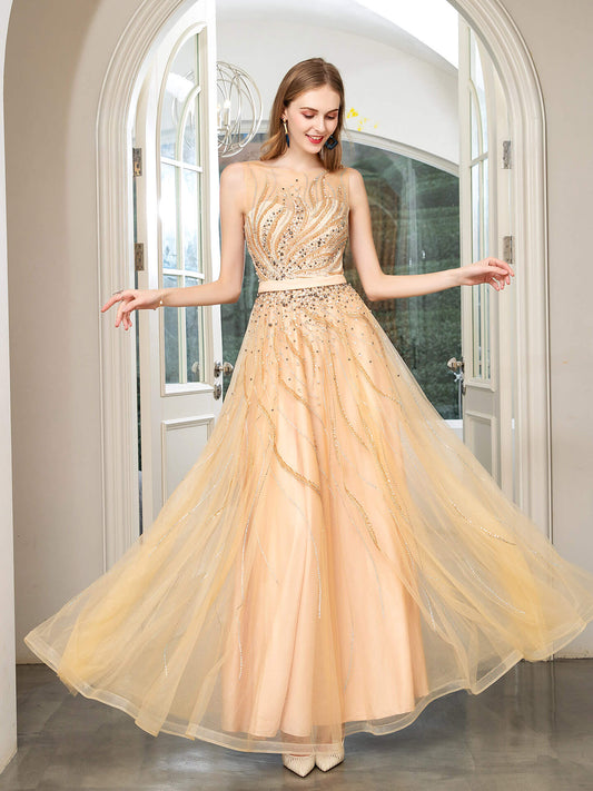 Roycebridal Roycebridal A-line Beaded Luxurious Sexy Formal Evening Dresses Sleeveless Floor Length Prom Dresses