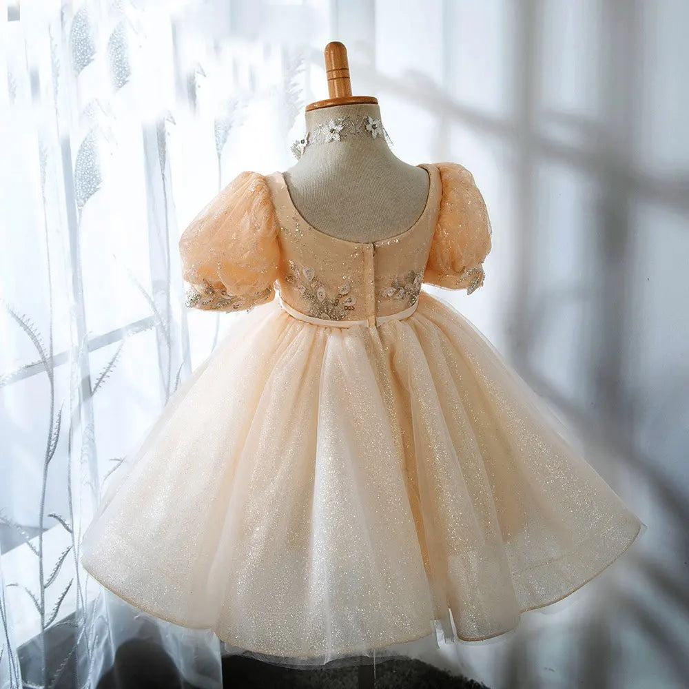 Roycebridal Champagne Square Collar Baby Girl Dresses Arabic Beading Sequined Princess Gown for Birthday Wedding Party Show J405