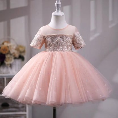 Roycebridal Luxury Dubai Coral Girl Dress Pearls Beading Princess Baby Kids Wedding Birthday Party Prom Gown Holy Communion J231