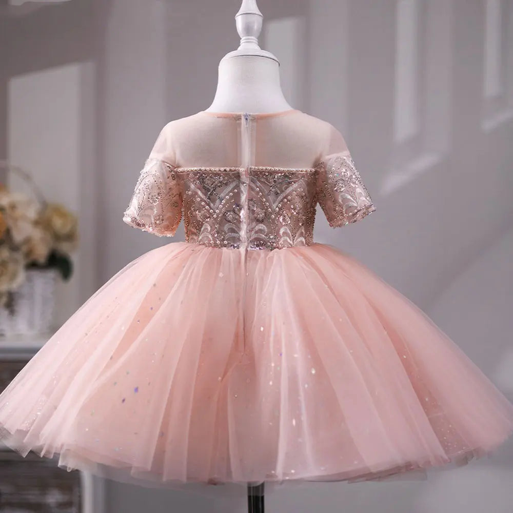 Roycebridal Luxury Dubai Coral Girl Dress Pearls Beading Princess Baby Kids Wedding Birthday Party Prom Gown Holy Communion J231