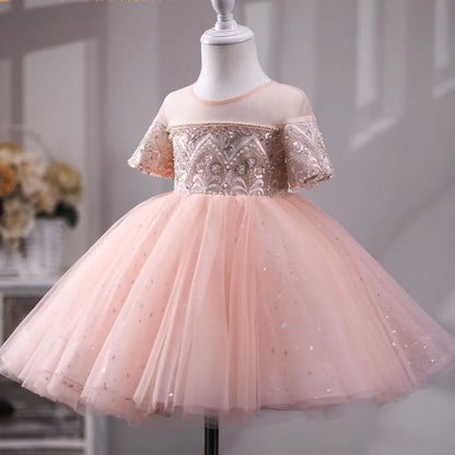 Roycebridal Luxury Dubai Coral Girl Dress Pearls Beading Princess Baby Kids Wedding Birthday Party Prom Gown Holy Communion J231